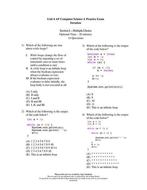  Unlike the other AP tests, there is no free-response questions on this exam. . Ap computer science a practice exam 2014 multiple choice answers